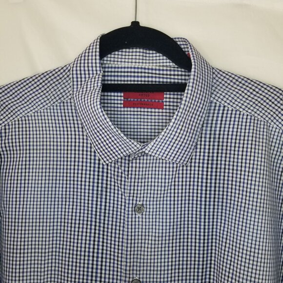 Alfani Men XL 17/36-37 Fitted Performance Long Sleeve Button Up Check Blue Shirt - Picture 5 of 16